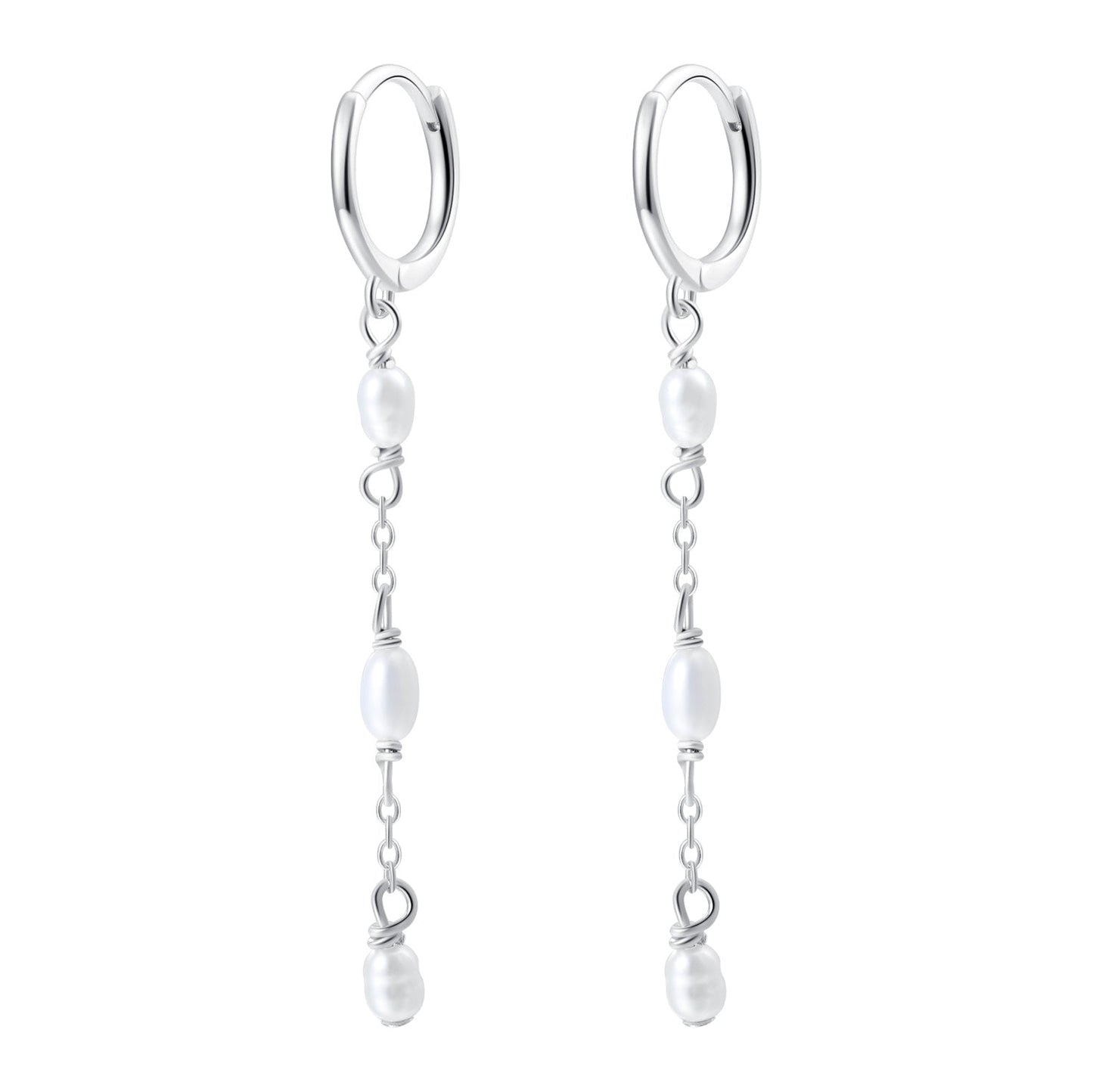 Triple Pearl Huggie Earrings Sterling Silver