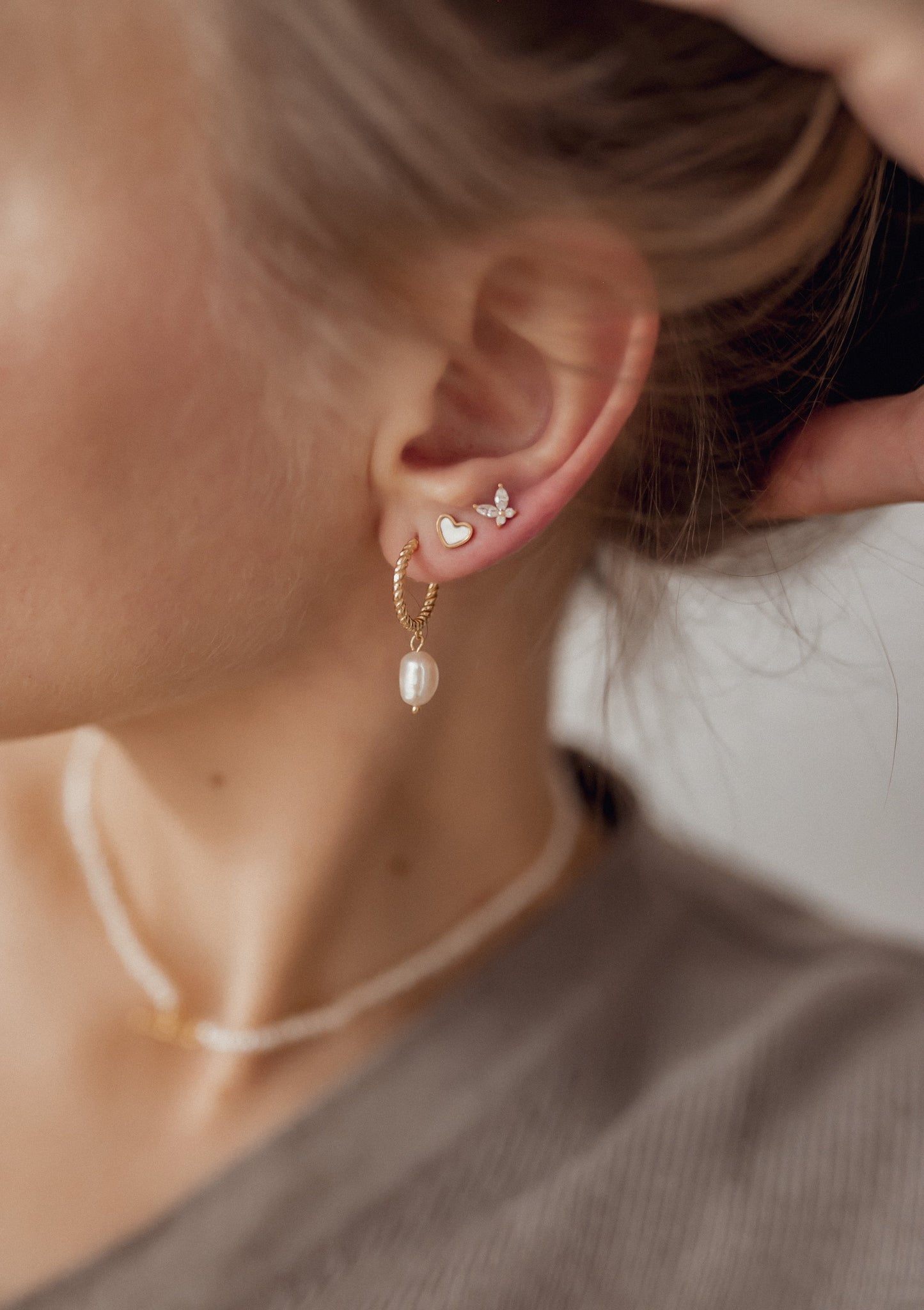 Twisted Hoop Pearl Drop Earrings Sterling Silver Gold