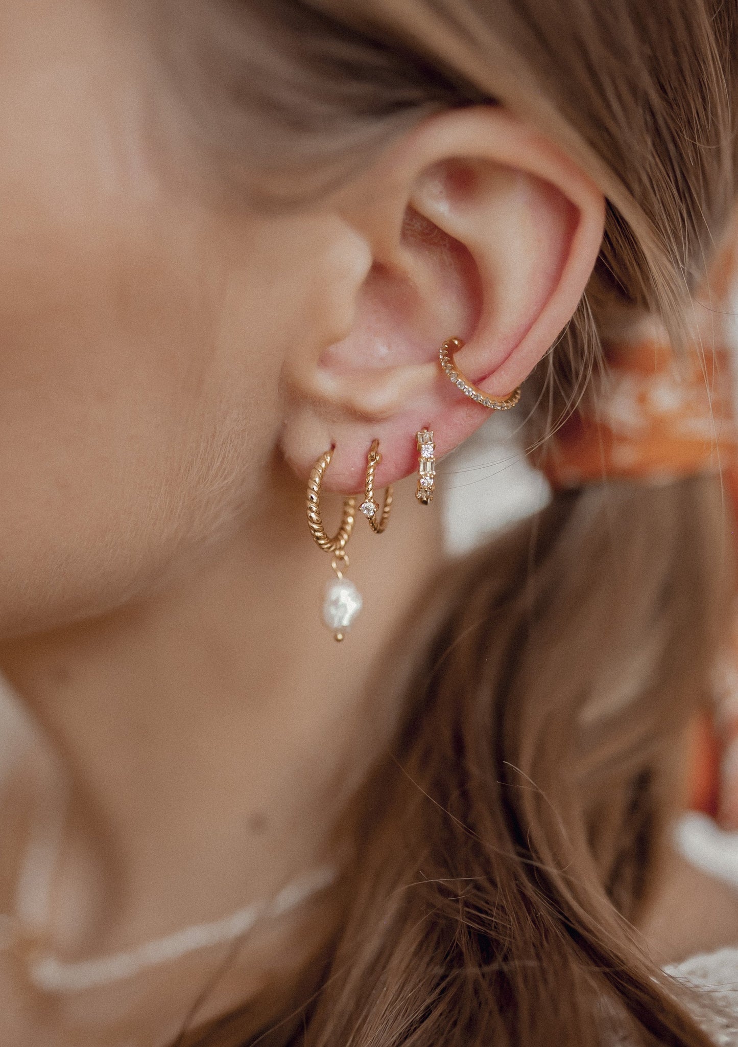 Twisted Hoop Pearl Drop Earrings Sterling Silver Gold