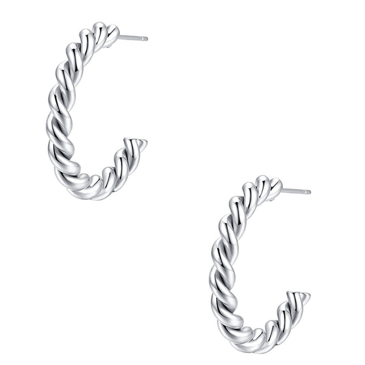 Twisted Rope Hoop Earrings Silver