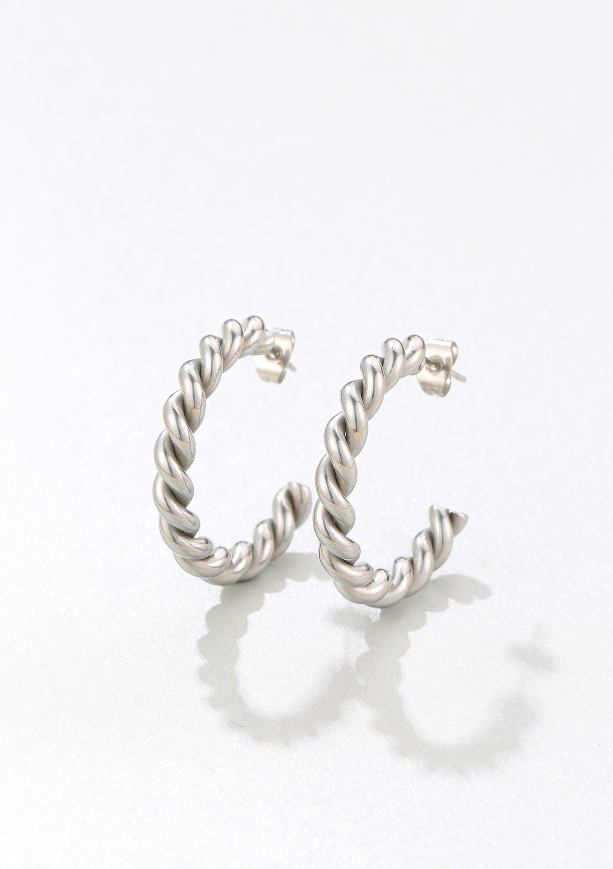 Twisted Rope Hoop Earrings Silver