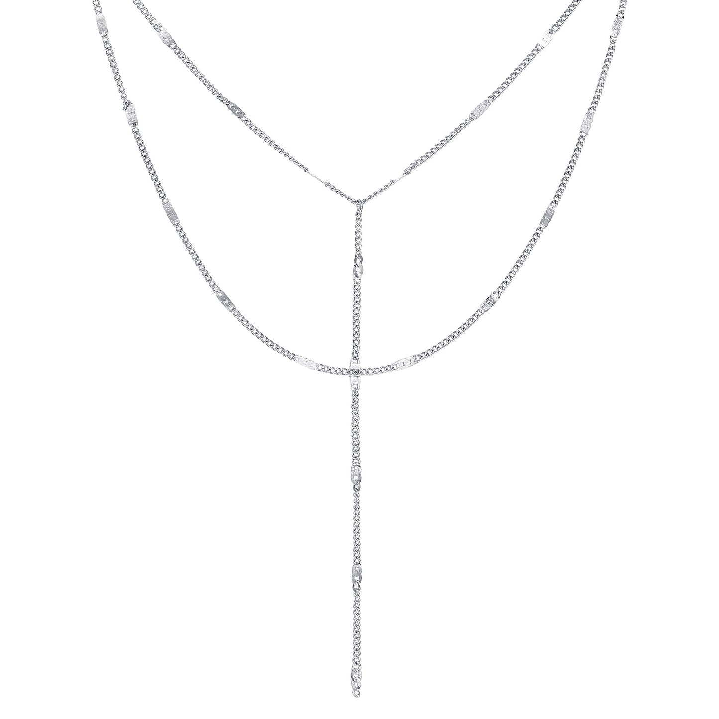 Y Layered Necklace Silver