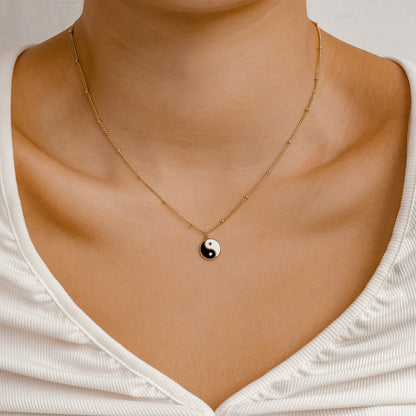 Yin Yang Bead Chain Necklace Gold