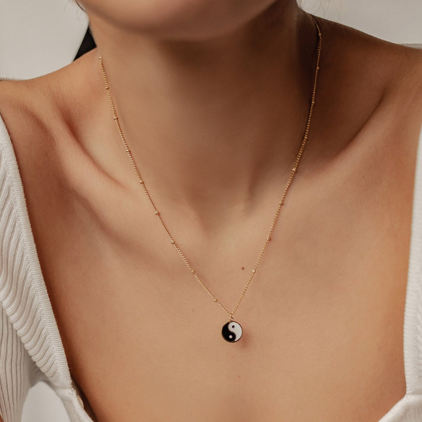 Yin Yang Bead Chain Necklace Gold