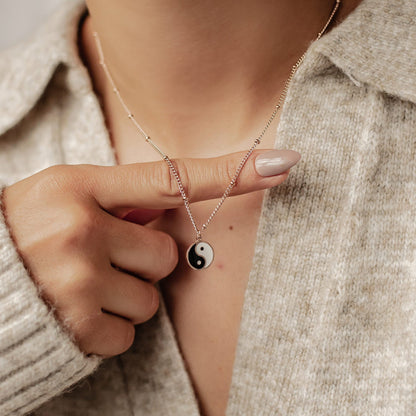 Yin Yang Bead Chain Necklace Rose Gold