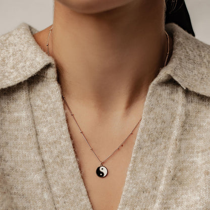 Yin Yang Bead Chain Necklace Rose Gold