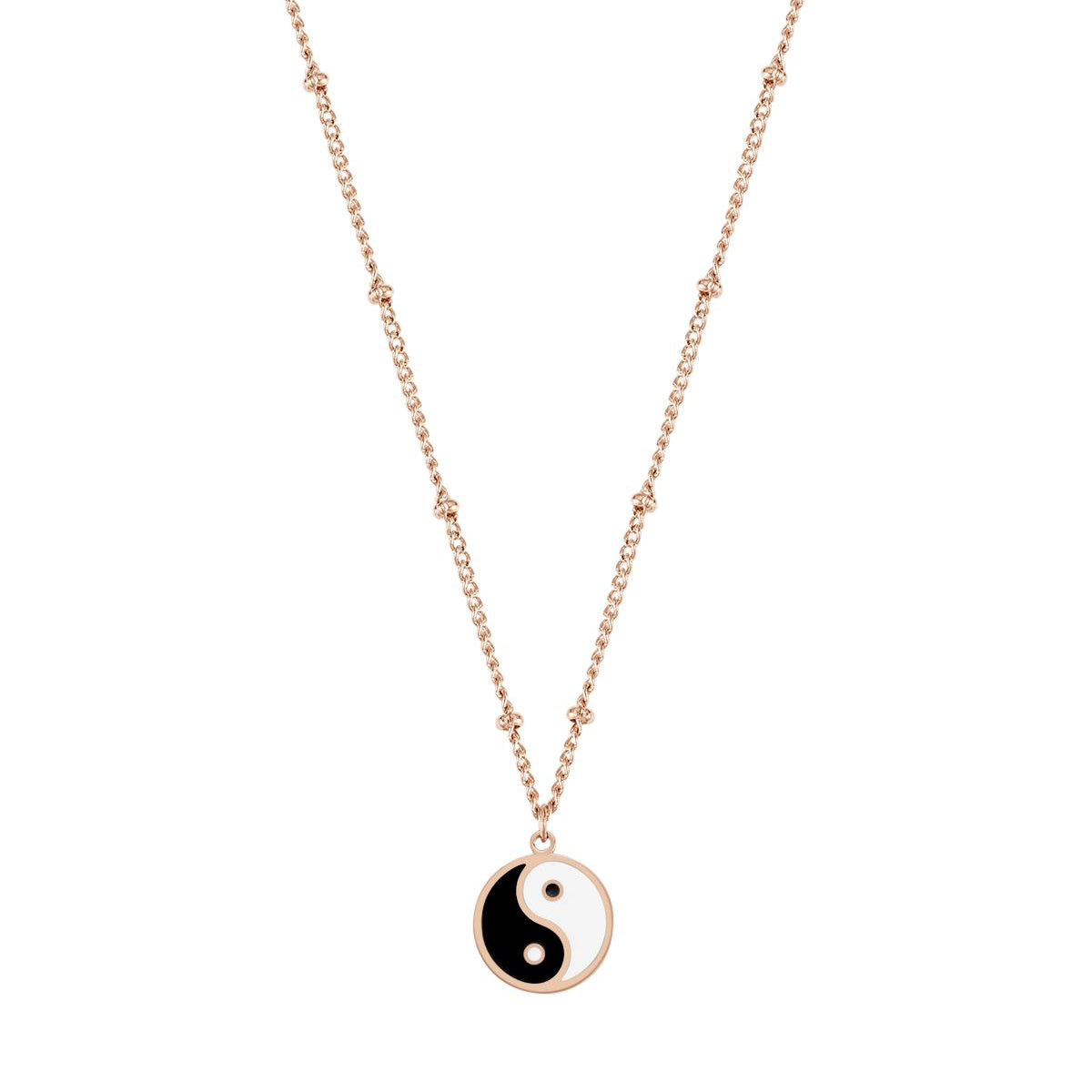 Yin Yang Bead Chain Necklace Rose Gold
