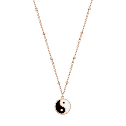 Yin Yang Bead Chain Necklace Rose Gold