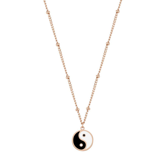 Yin Yang Bead Chain Necklace Rose Gold
