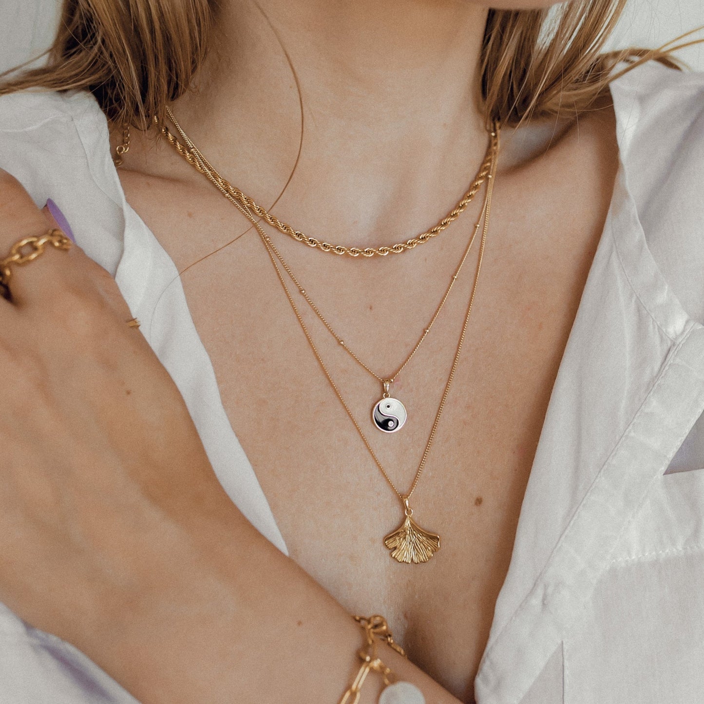 Yin Yang Pendant Necklace Sterling Silver Gold